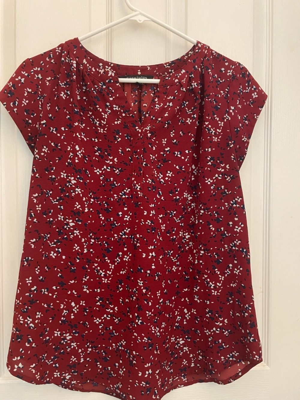 41 Hawthorn Red Floral Cap-Sleeve Blouse